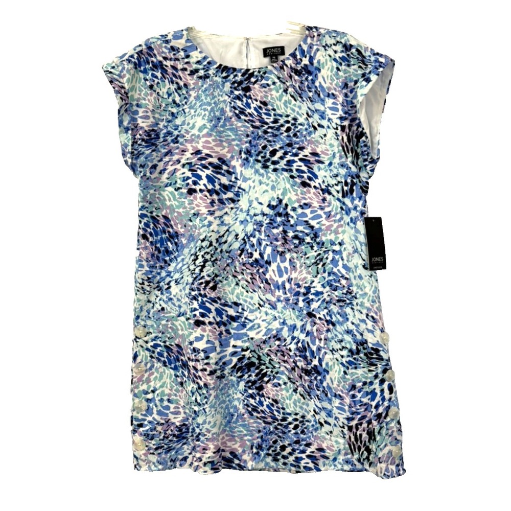 NWT Jones New York Linen Blend Blue Floral Shift Dress Petite Small